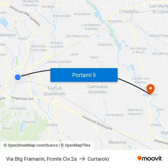 Via Btg Framarin, Fronte Civ.2a to Curtarolo map