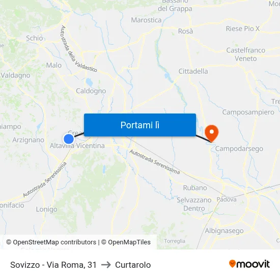 Sovizzo - Via Roma, 31 to Curtarolo map