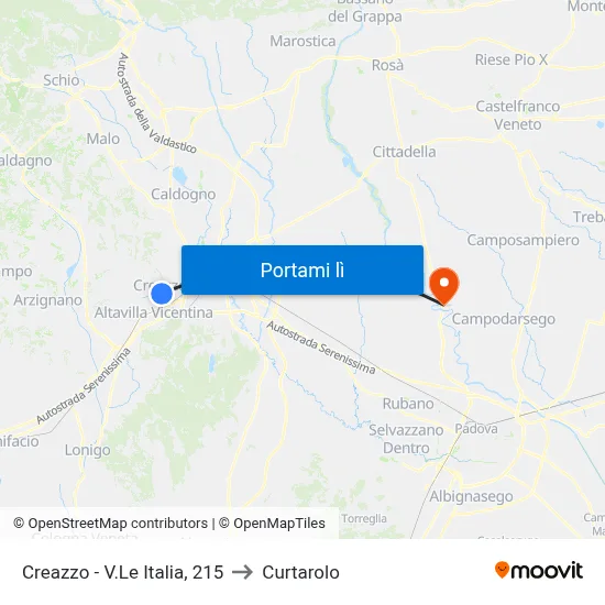 Creazzo - V.Le Italia, 215 to Curtarolo map