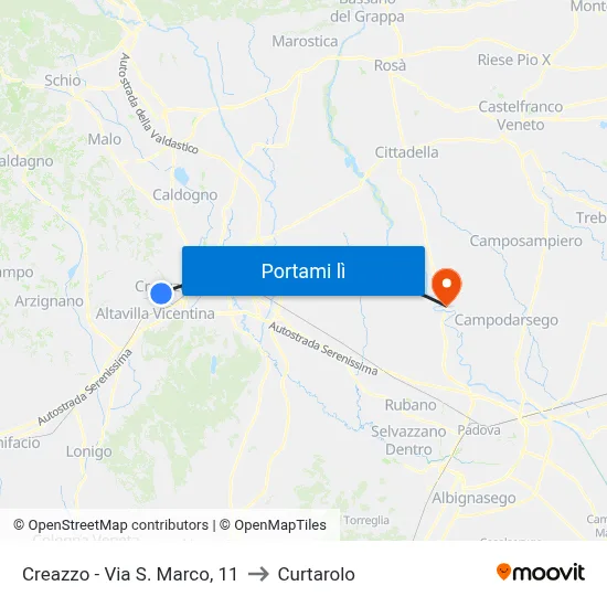 Creazzo - Via S. Marco, 11 to Curtarolo map