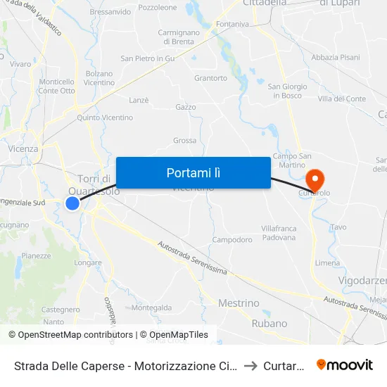 Strada Delle Caperse - Motorizzazione Civile to Curtarolo map