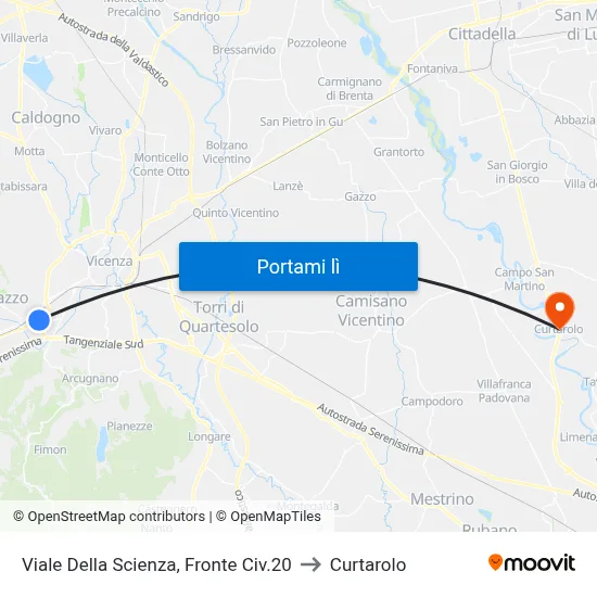 Viale Della Scienza, Fronte Civ.20 to Curtarolo map