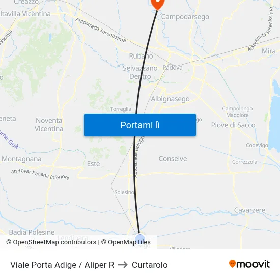 Viale Porta Adige / Aliper R to Curtarolo map