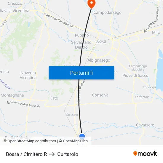 Boara / Cimitero R to Curtarolo map