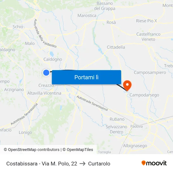 Costabissara - Via M. Polo, 22 to Curtarolo map