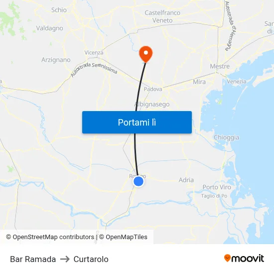 Bar Ramada to Curtarolo map