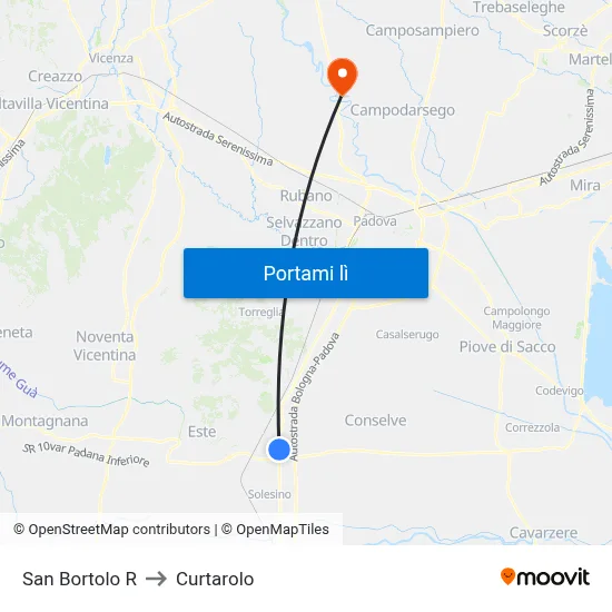 San Bortolo R to Curtarolo map