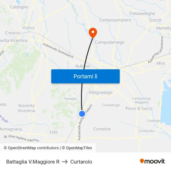 Battaglia V.Maggiore R to Curtarolo map