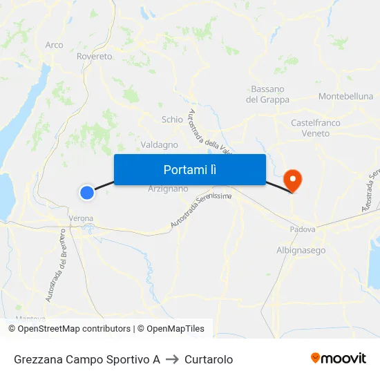 Grezzana Campo Sportivo A to Curtarolo map