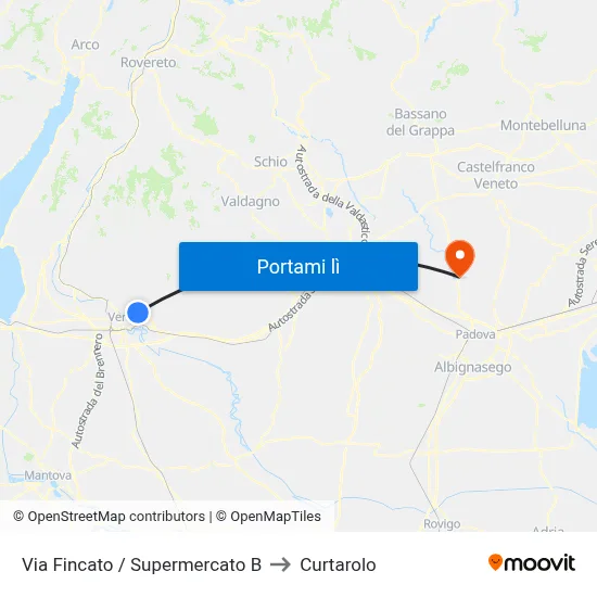 Via Fincato / Supermercato B to Curtarolo map