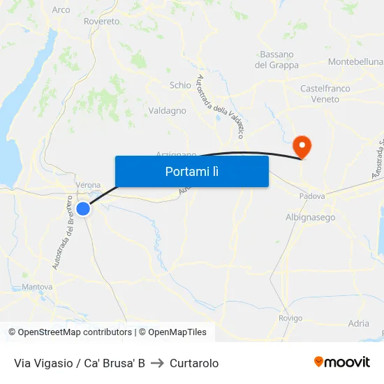 Via Vigasio / Ca' Brusa' B to Curtarolo map