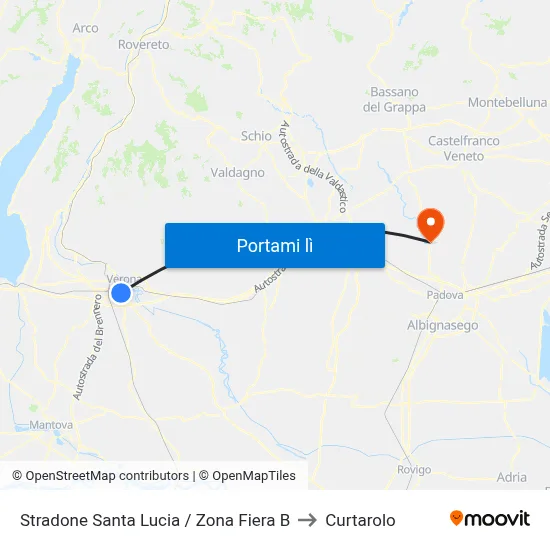 Stradone Santa Lucia / Zona Fiera B to Curtarolo map