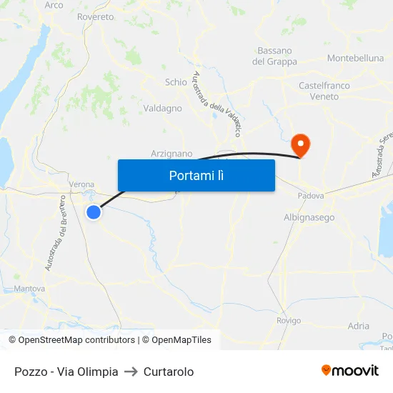 Pozzo - Via Olimpia to Curtarolo map