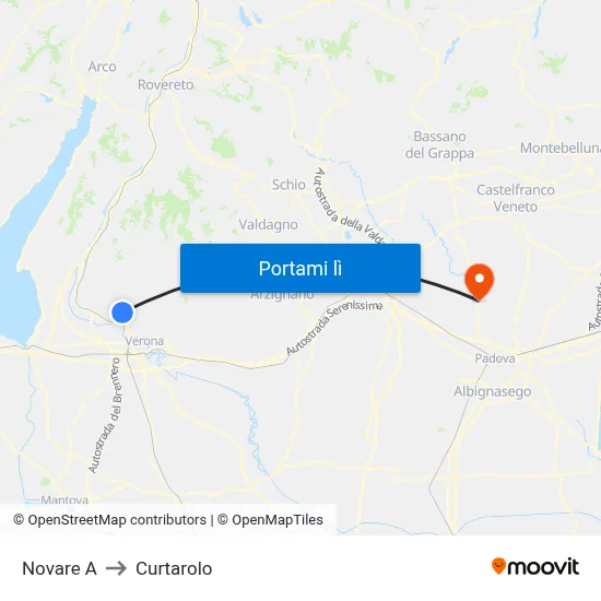 Novare A to Curtarolo map