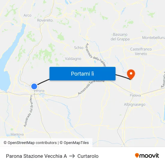 Parona Stazione Vecchia A to Curtarolo map