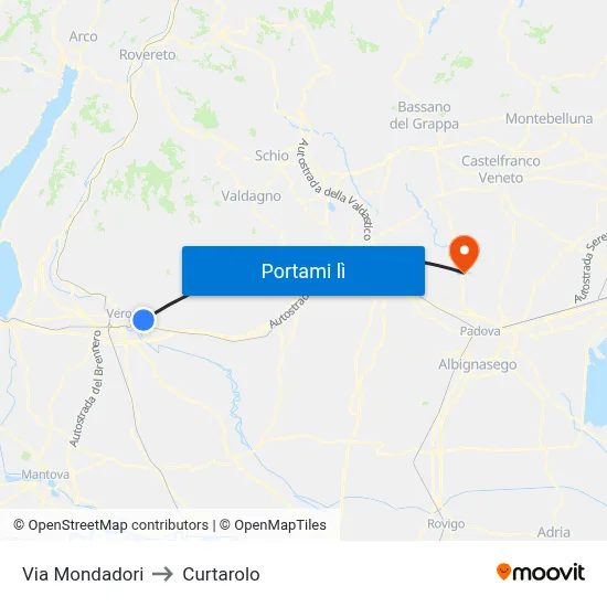 Via Mondadori to Curtarolo map