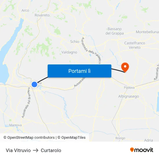 Via Vitruvio to Curtarolo map