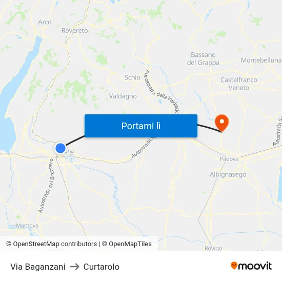Via Baganzani to Curtarolo map