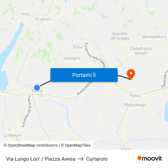 Via Lungo Lori' / Piazza Avesa to Curtarolo map