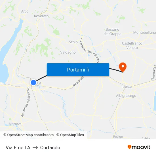 Via Emo I A to Curtarolo map
