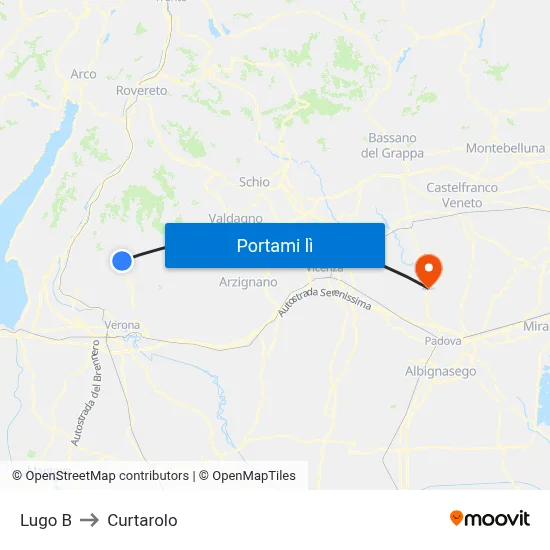 Lugo B to Curtarolo map