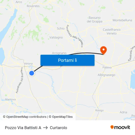 Pozzo Via Battisti A to Curtarolo map