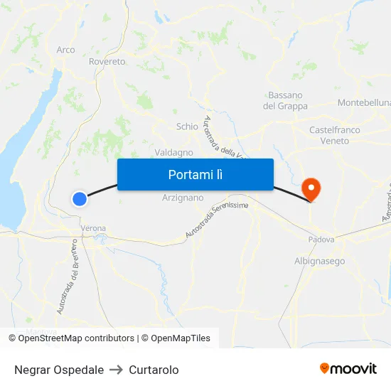 Negrar Ospedale to Curtarolo map