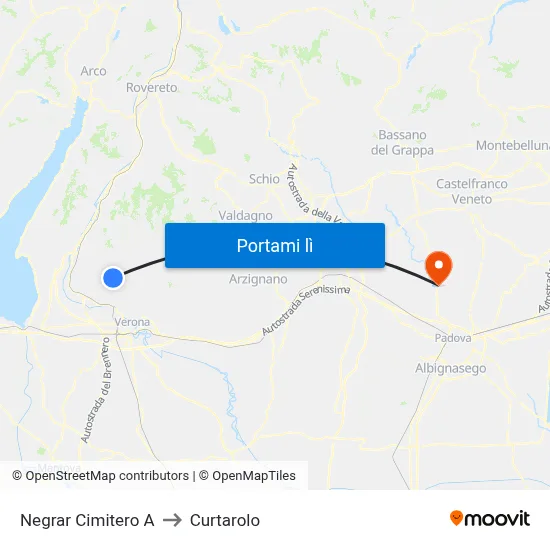 Negrar Cimitero A to Curtarolo map