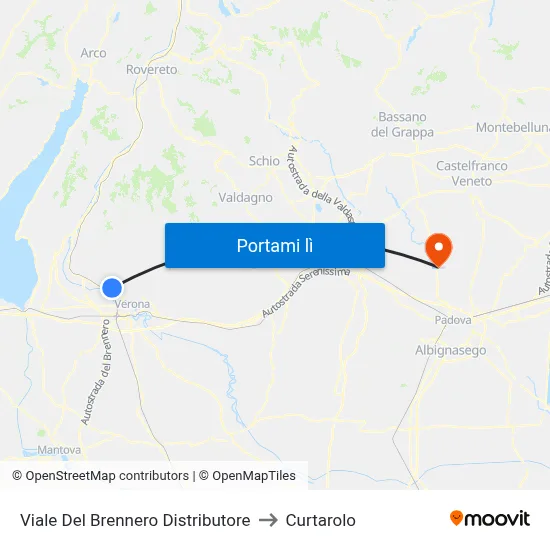 Viale Del Brennero Distributore to Curtarolo map