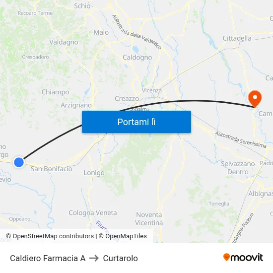 Caldiero Farmacia A to Curtarolo map