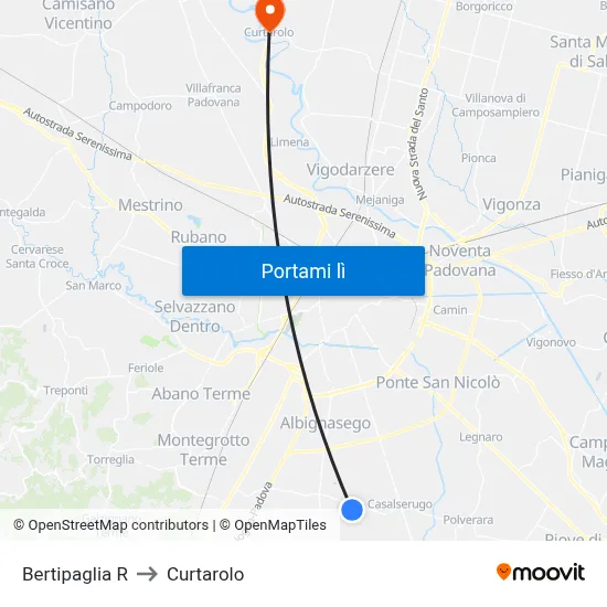 Bertipaglia R to Curtarolo map