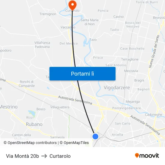 Via Montà 20b to Curtarolo map
