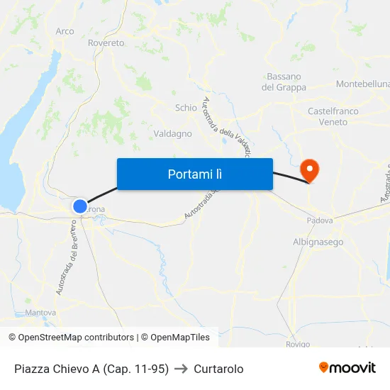 Piazza Chievo A (Cap. 11-95) to Curtarolo map