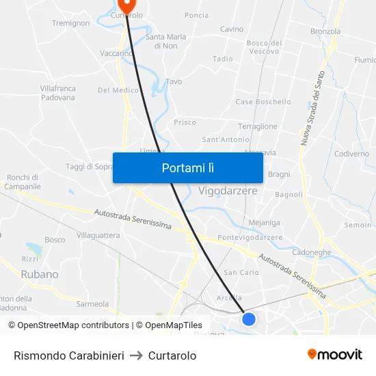 Rismondo Carabinieri to Curtarolo map