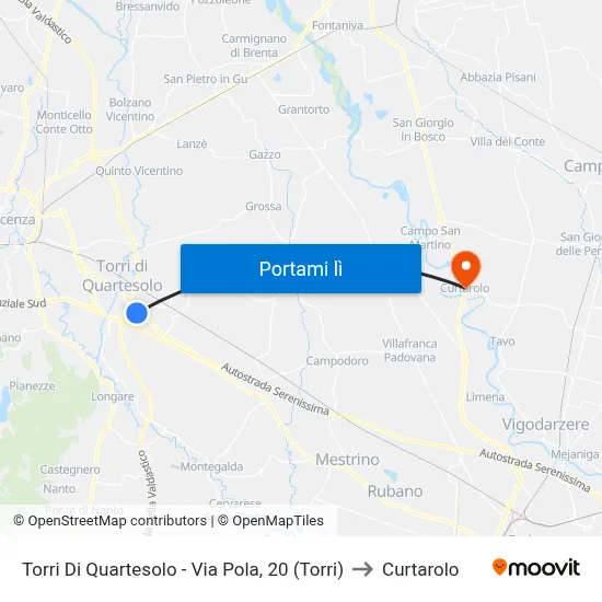 Torri Di Quartesolo - Via Pola, 20 (Torri) to Curtarolo map