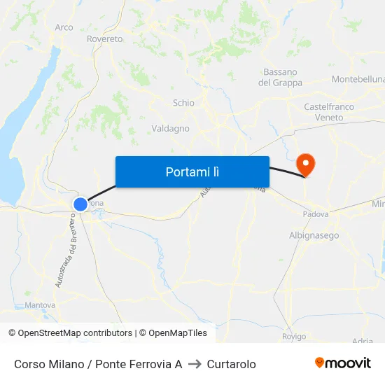 Corso Milano / Ponte Ferrovia A to Curtarolo map