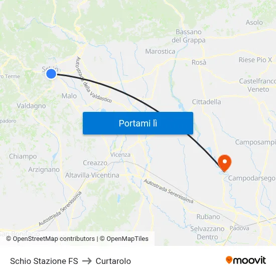 Schio Stazione FS to Curtarolo map