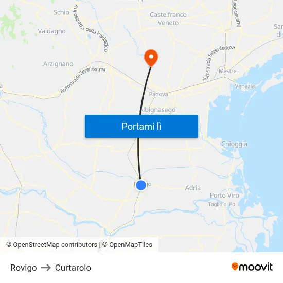 Rovigo to Curtarolo map