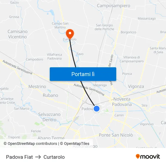 Padova Fiat to Curtarolo map