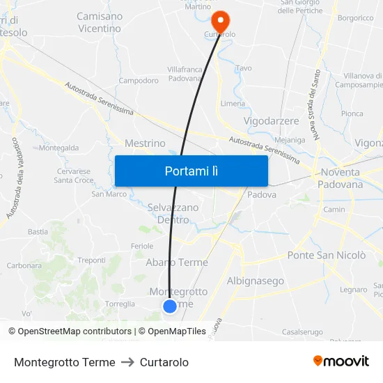 Montegrotto Terme to Curtarolo map