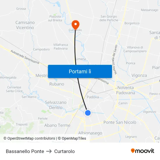 Bassanello Ponte to Curtarolo map
