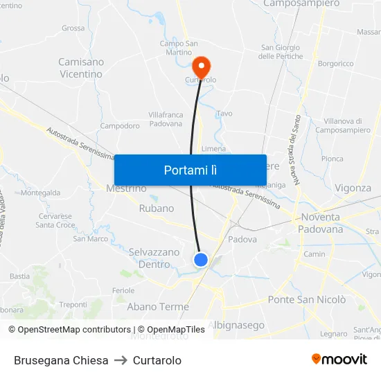 Brusegana Chiesa to Curtarolo map