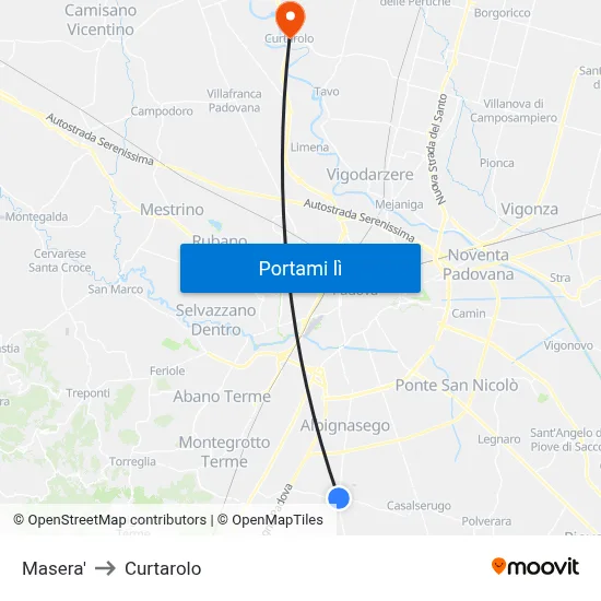 Masera' to Curtarolo map