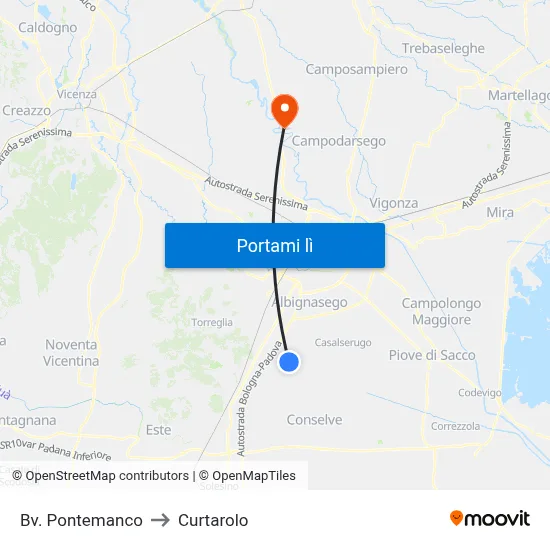 Bv. Pontemanco to Curtarolo map