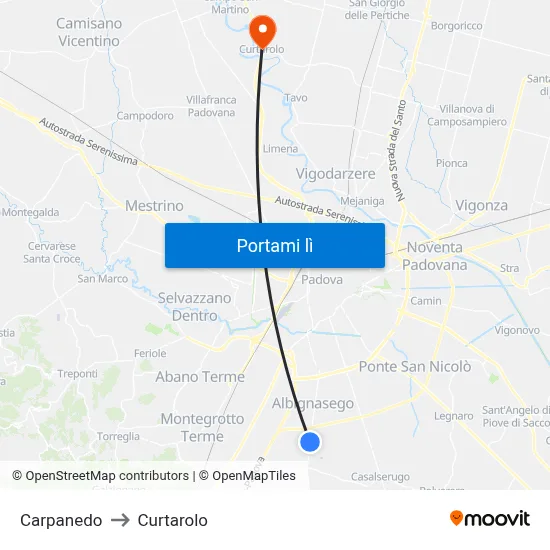 Carpanedo to Curtarolo map