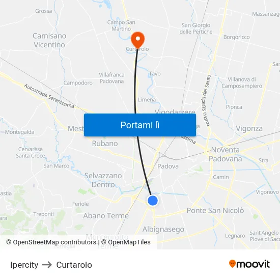 Ipercity to Curtarolo map