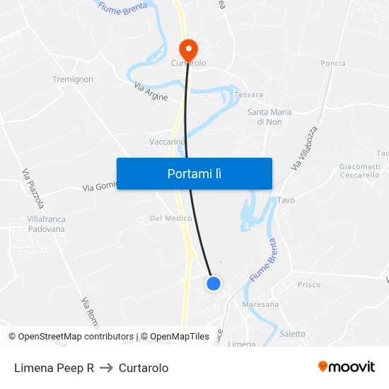 Limena Peep R to Curtarolo map