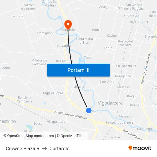 Crowne Plaza R to Curtarolo map