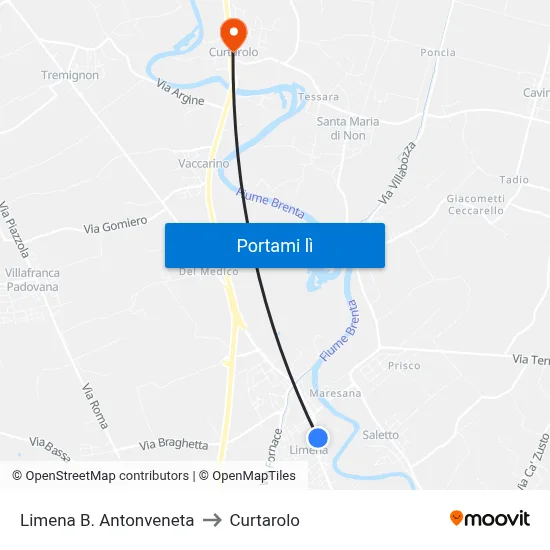 Limena B. Antonveneta to Curtarolo map