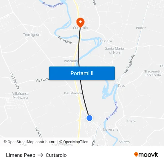 Limena Peep to Curtarolo map